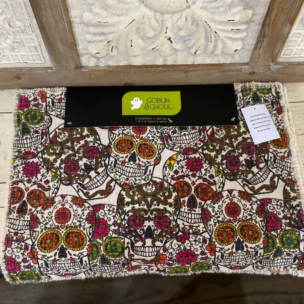Goblin and Ghoul sugar skulls placemat set of 4 - Brand new
